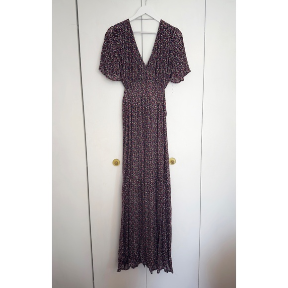 BA&SH Open-Back Metallic Printed Chiffon Maxi Dress M - Picture 8 of 10